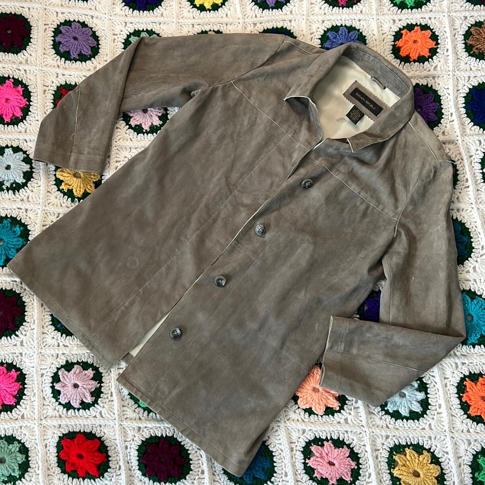 Banana Republic Grey Leather Button Up